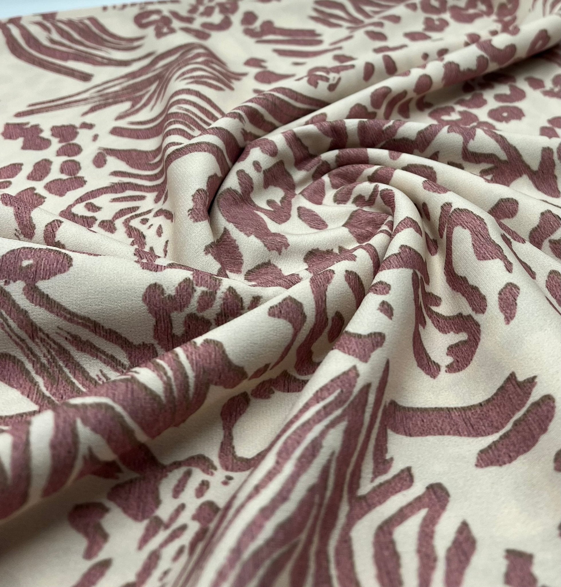 Cream Pink Animal Mix Print ITY Fabric 4 Way Stretch - T9 Fabrics